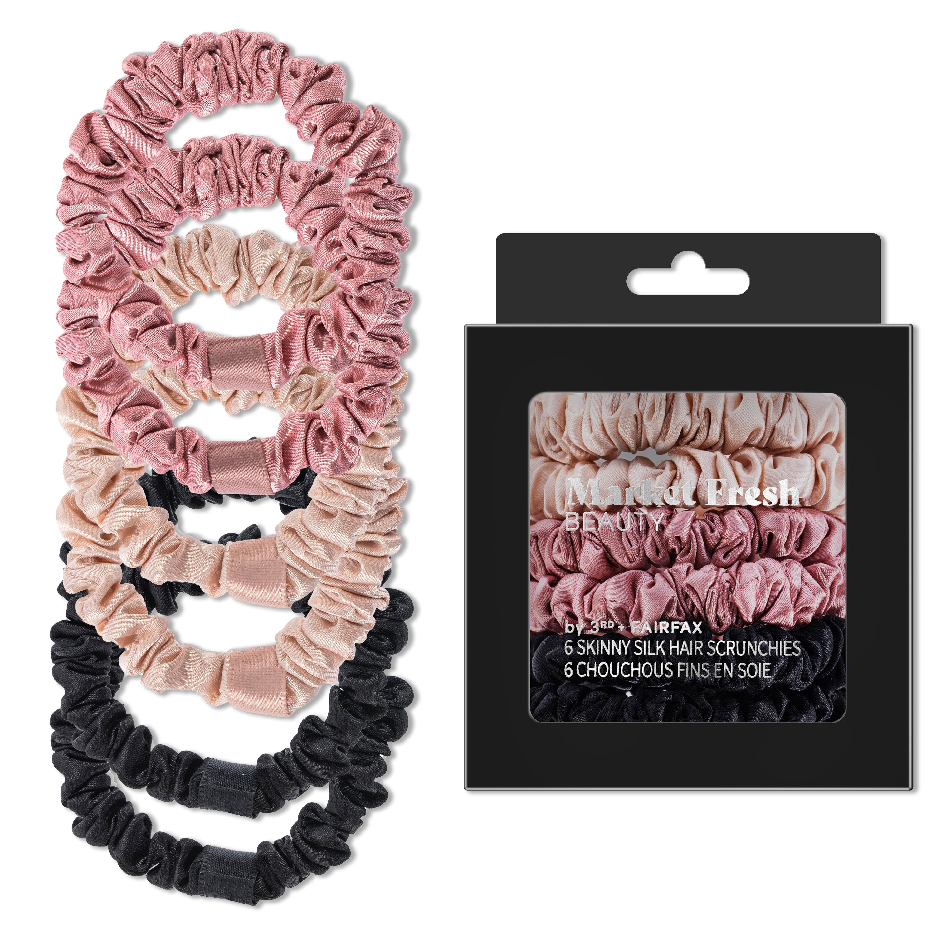 LoveShackFancy Pink skinny silk 5 pk scrunchie Rose Skinny Scrunchies – Slip main image 4
