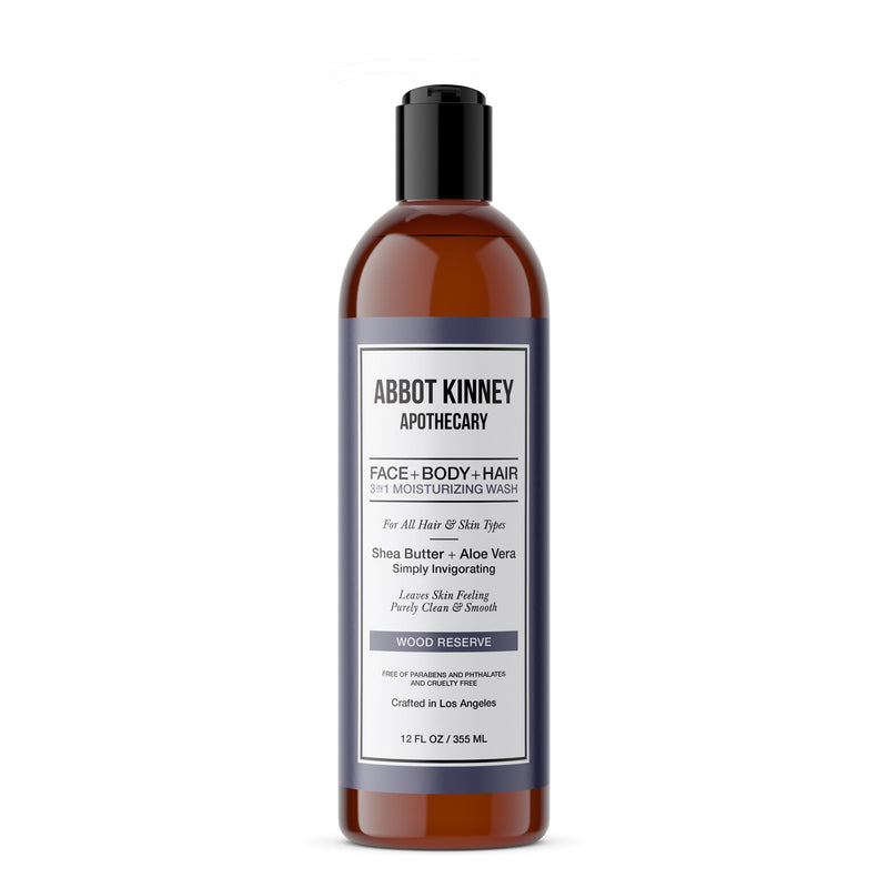 Abbot Kinney Apothecary Men's 3-in-1 Moisturizing Shampoo, Conditioner, and Body Wash - Wood Reserve 12oz Men's Grooming Los Angeles Brands 
