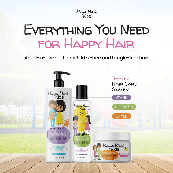 Curly Hair Kids Must Have 3-Piece Set - Kids 2-in-1 Shampoo and Conditioner, Curl Cream, and Leave-In Conditioner Hair Care Los Angeles Brands 