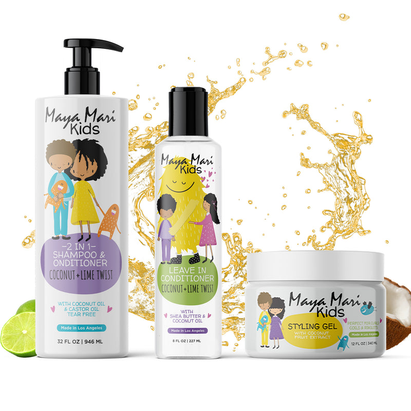 Maya Mari Kids Curly Hair Set for Coilies, Curlies, and Flyaways: 2in1 Shampoo, Leave-In Conditioner, and Hair Gel - Perfect for Your Little One's Curly and Wavy Hair! Hair Care Los Angeles Brands 