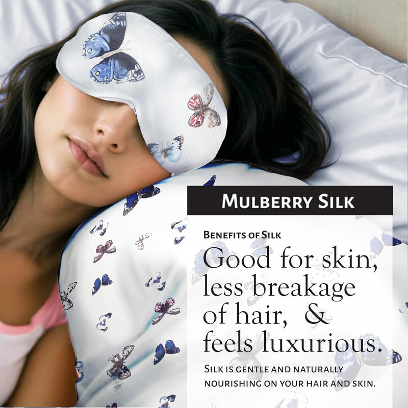 Market Fresh Beauty Mulberry Silk Sleep Set, Pillowcase, Eye Mask and Hair Scrunchie, Silk, Butterfly