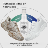 Sneaker Magic product with before and after effect on a shoe, on a light gray background.