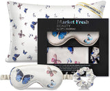 Market Fresh Beauty Mulberry Silk Sleep Set, Pillowcase, Eye Mask and Hair Scrunchie, Silk, Butterfly