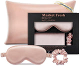 Market Fresh Beauty Mulberry Silk Sleep Set, Pillowcase, Eye Mask and Hair Scrunchie, Silk, Pink