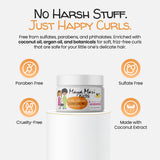 Maya Mari Kids Curl Cream jar with product features on a white background