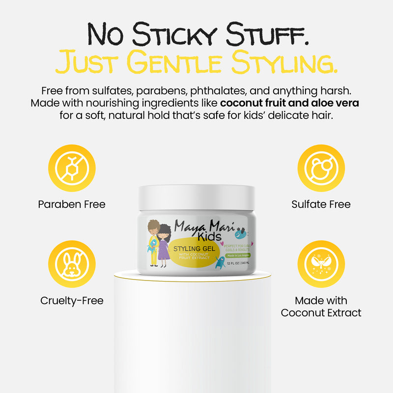 Maya Mari Kids Hair Styling Gel with Coconut Fruit Extract – Lightweight Styling Gel for Textured and Curly Hair, 12 oz Hair Care Los Angeles Brands 