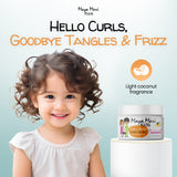 Maya Mari Kids hair care product with a child and text on a light blue bbackground