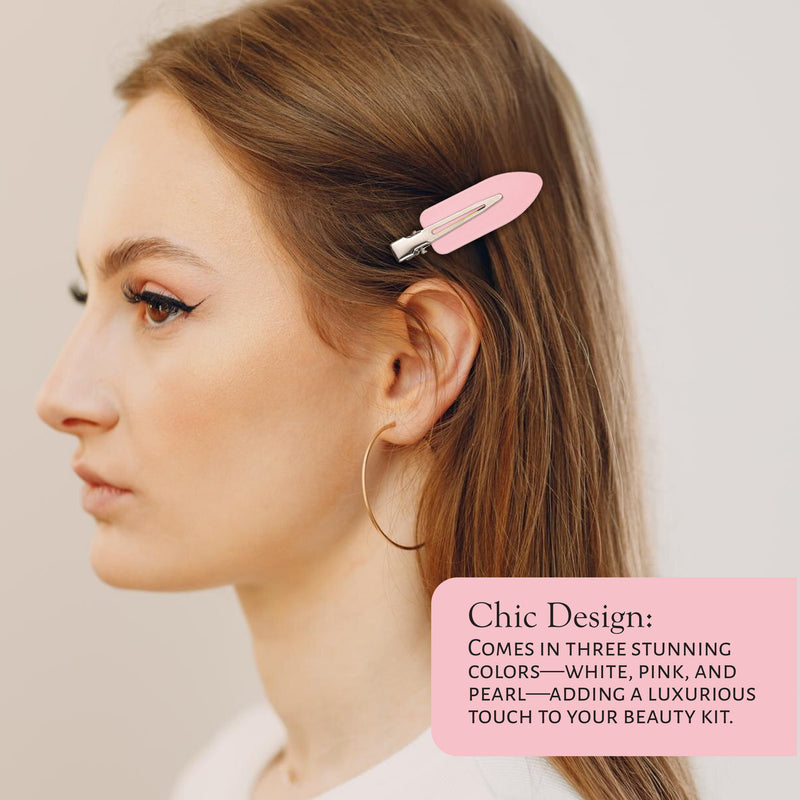 Market Fresh Beauty Creaseless Hair Clips, 8 Pack - No-Crease Hair Styling Clips for Sectioning, All Hair Types, Heat Styling & Makeup Application - White, Pink, and Pearl Clips, Non-Slip & Durable Design