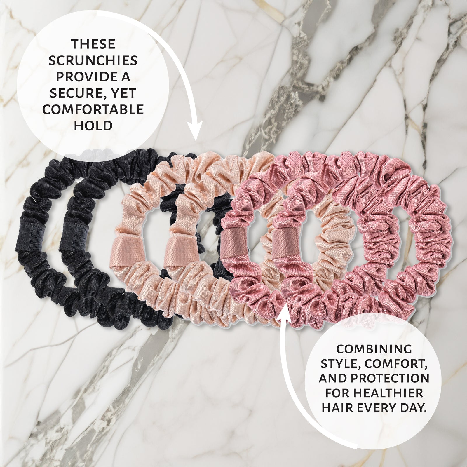LoveShackFancy Pink skinny silk 5 pk scrunchie Rose Skinny Scrunchies – Slip main image 3