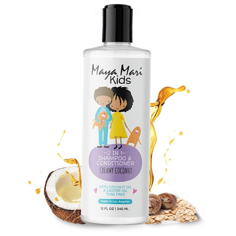 Maya Mari Kids 2-in-1 Shampoo and Conditioner With Coconut Oil and Castor Oil, Creamy Coconut and Lime Twist, Tear-Free, 12 oz