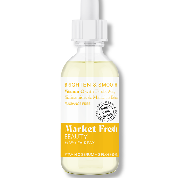 Market Fresh Beauty Vitamin C Serum with Ferulic Acid, Niacinamide, & Malachite Extract | Brighten & Smooth | Fragrance-Free | 2 fl oz