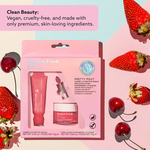 Market Fresh Beauty Pretty Pout Lip Kit – Exfoliating Strawberry Lip Scrub & Cherry Lip Peptide Serum | Hydrates, Smooths, and Revitalizes | Cruelty-Free & Clean Beauty