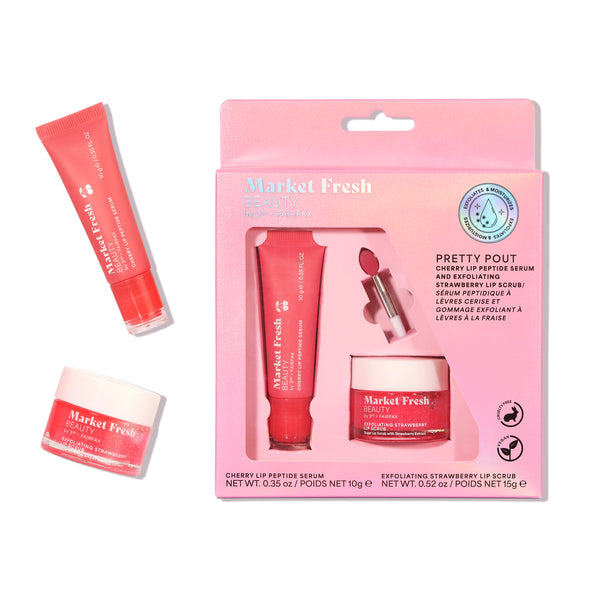 Market Fresh Beauty Pretty Pout Lip Kit – Exfoliating Strawberry Lip Scrub & Cherry Lip Peptide Serum | Hydrates, Smooths, and Revitalizes | Cruelty-Free & Clean Beauty