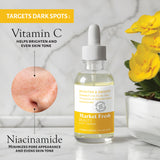 Market Fresh Beauty Vitamin C Serum with Ferulic Acid, Niacinamide, & Malachite Extract | Brighten & Smooth | Fragrance-Free | 2 fl oz