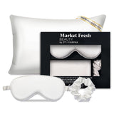 Market Fresh Beauty Silk Sleep Set, Pillowcase, Eye Mask and Hair Scrunchie, 100% Mulberry Silk, White