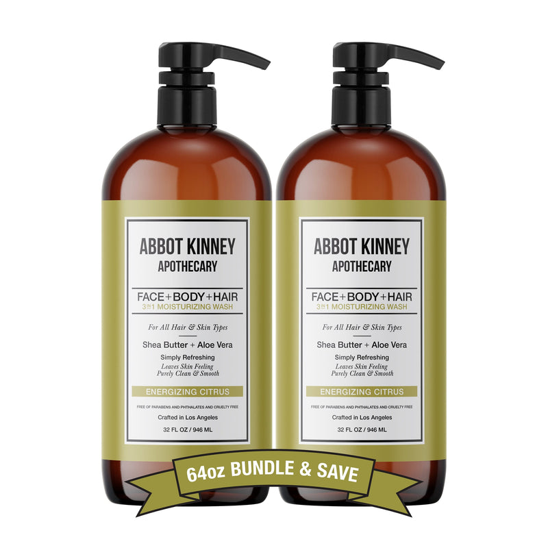 2 PACK - Men's 3-in-1 Moisturizing Shampoo, Conditioner, and Body Wash - Energizing Citrus 32oz by Abbot Kinney Apothecary Men's Grooming Los Angeles Brands 
