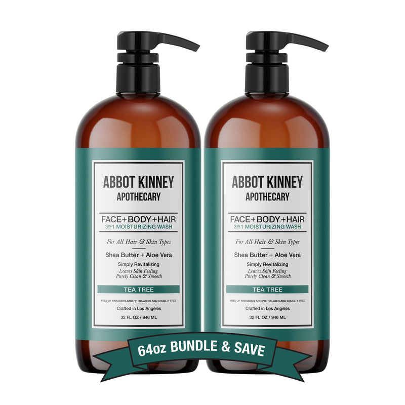 2 PACK - Men's 3-in-1 Moisturizing Shampoo, Conditioner, and Body Wash, Tea Tree 32oz by Abbot Kinney Apothecary Men's Grooming Los Angeles Brands 