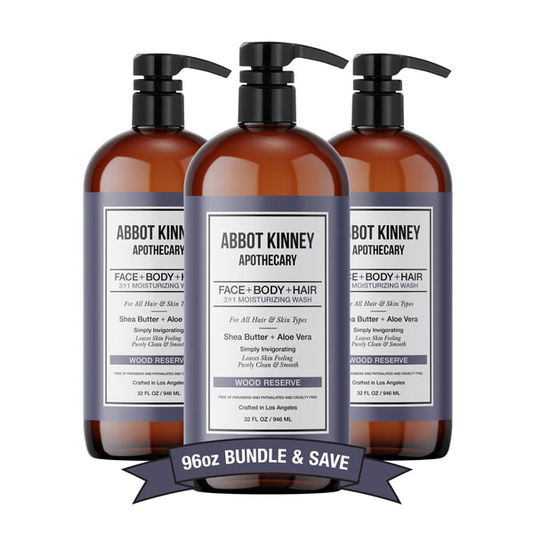 3 PACK - Men's 3-in-1 Moisturizing Shampoo, Conditioner, and Body Wash - Wood Reserve 32oz by Abbot Kinney Apothecary Men's Grooming Los Angeles Brands 