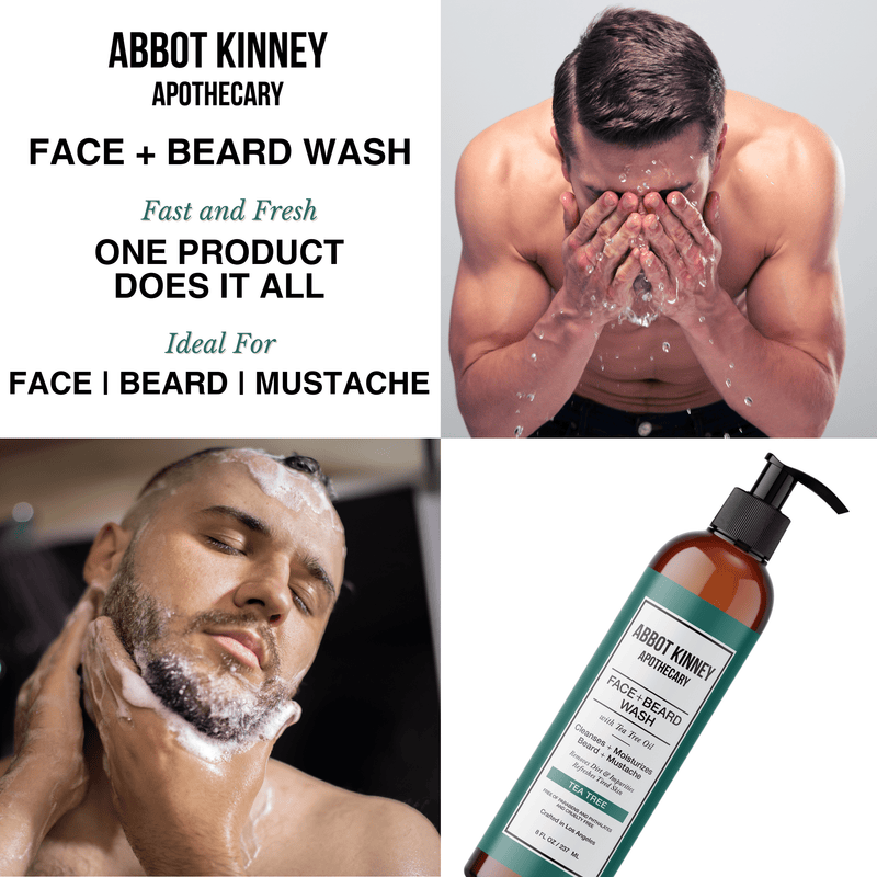 Abbot Kinney Apothecary Face + Beard Wash with Tea Tree Oil - 8 FL OZ - Face, Beard, and Shave Gel (UPC 850034020358) Men's Grooming Los Angeles Brands 