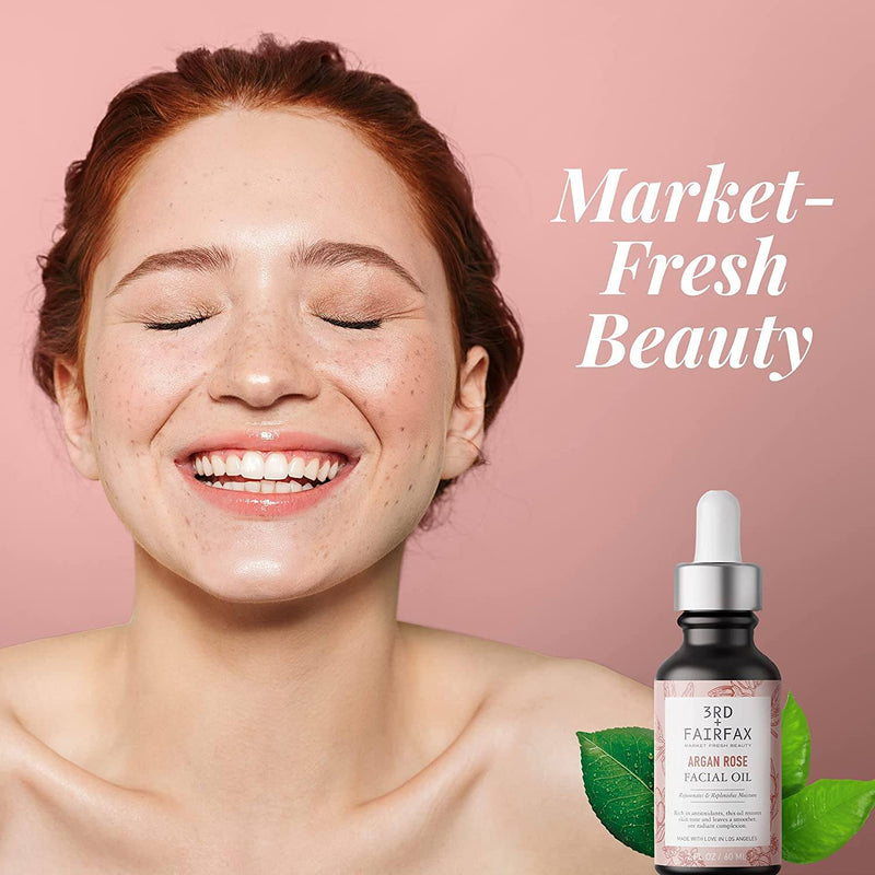 Argan Rose Moisturizing Facial Oil by 3rd + Fairfax Beauty, 2oz Skincare Los Angeles Brands 