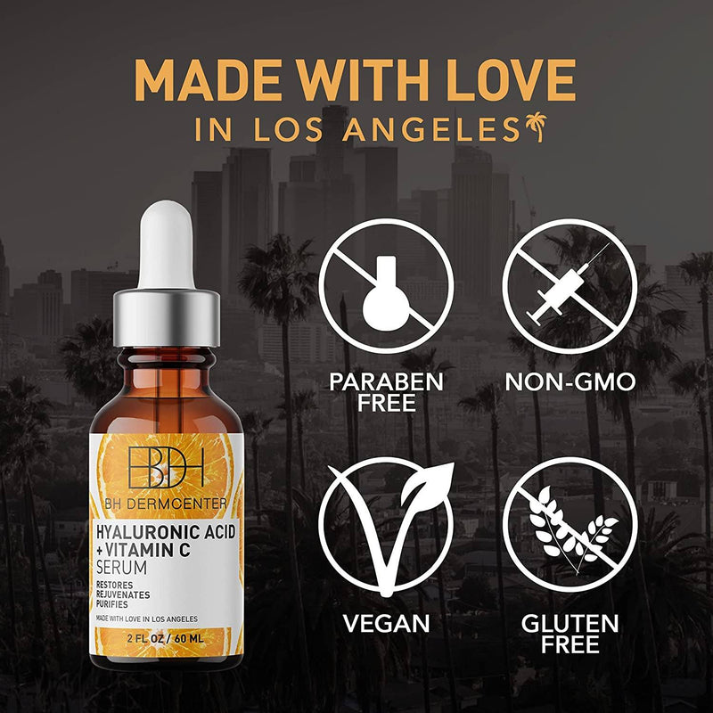 BH DERMCENTER Hyaluronic Acid & Vitamin C Anti Aging Serum - Moisturizes and Brightens Skin 2 oz Skincare Los Angeles Brands 