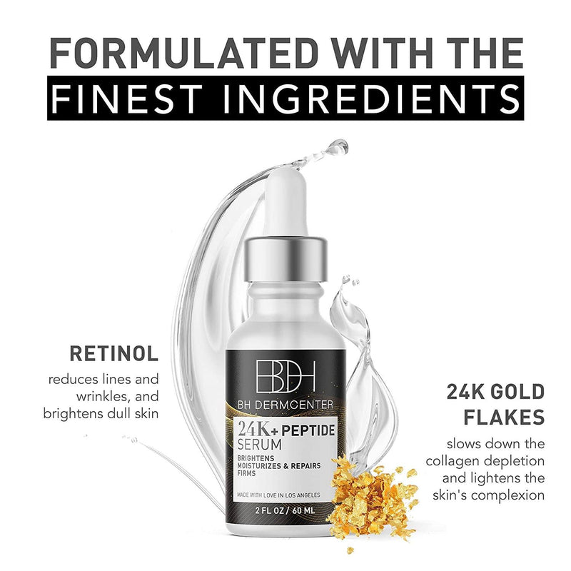 BH Dermcenter - Hydrating Peptide Serum with 24K Genuine Gold Leaf, Peptide Facial Serum, Skin Care Essential for All Skin Types 2oz Skincare Los Angeles Brands 