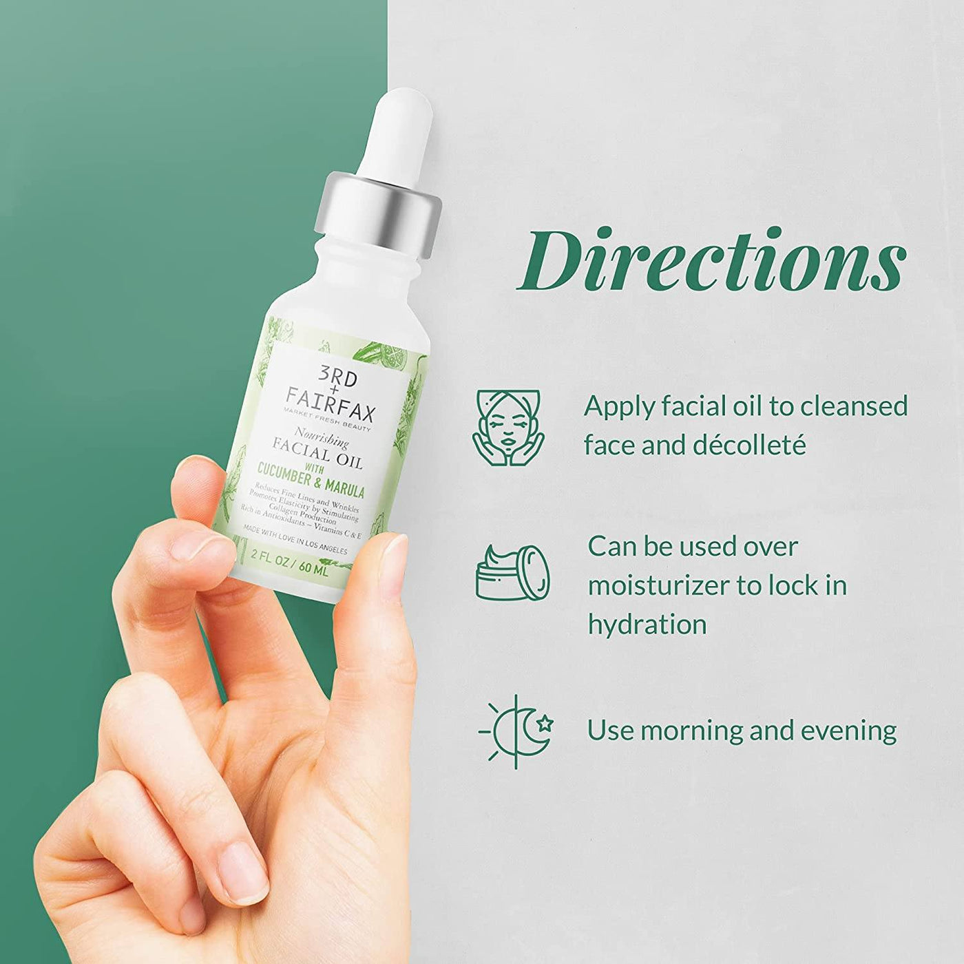 Cucumber and Marula Facial Oil by 3rd + Fairfax Beauty, 2oz – Los