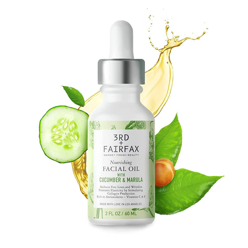 Cucumber and Marula Facial Oil by 3rd + Fairfax Beauty, 2oz Skincare Los Angeles Brands 