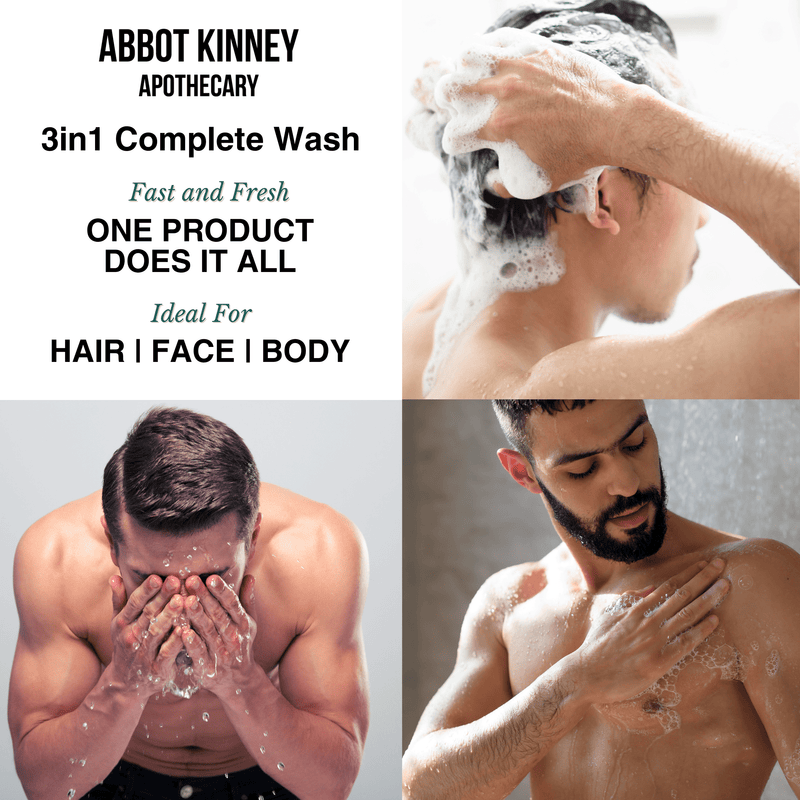 Essential Men's Grooming Bundle - 3-in-1 Wash for Hair and Body + Face + Beard Wash with Tea Tree Oil by Abbot Kinney Apothecary Men's Grooming Los Angeles Brands 