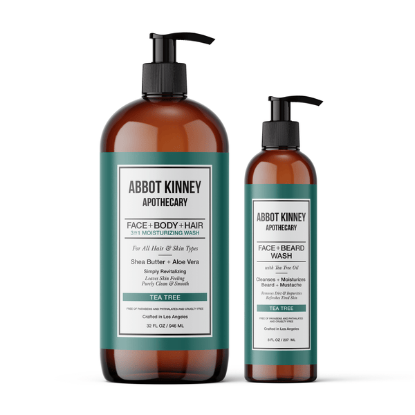 Essential Men's Grooming Bundle - 3-in-1 Wash for Hair and Body + Face + Beard Wash with Tea Tree Oil by Abbot Kinney Apothecary Men's Grooming Los Angeles Brands 