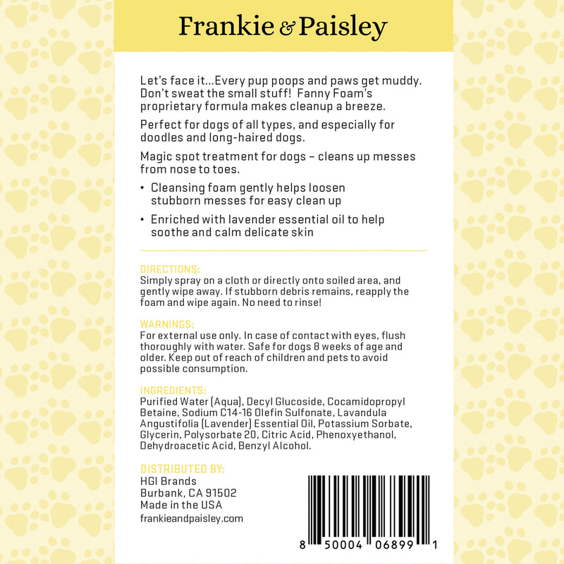 Fanny Foam™ Doggy Dingleberry Remover and Muddy Paw Treatment for Poop