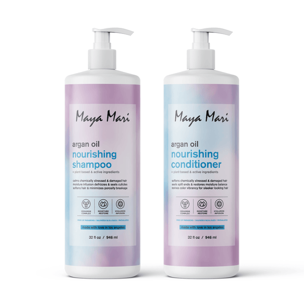 Maya Mari Argan Oil Nourishing Shampoo & Conditioner SET Sulfate Free - Bond Repair & Moisture for Dry Damaged Treated Hair, 32 fl oz Hair Care Los Angeles Brands 