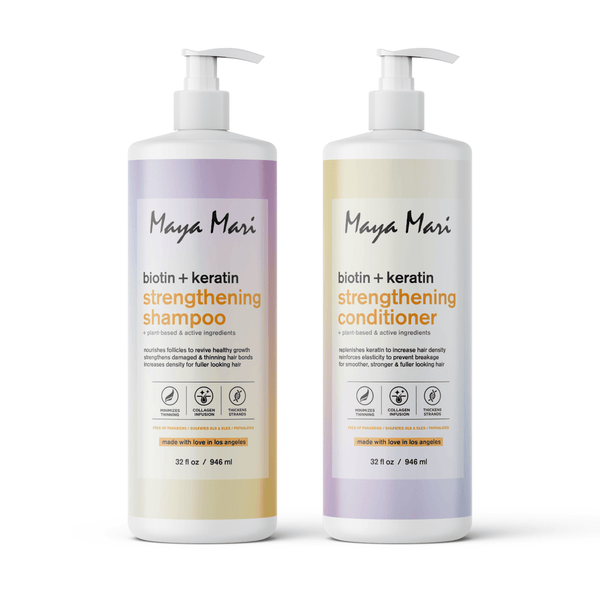 Maya Mari Biotin Keratin Strengthening Shampoo & Conditioner SET Sulfate Free - Thickening & Growth for Thinning Weak Hair, 32 fl oz Hair Care Los Angeles Brands 