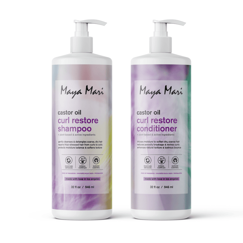 Maya Mari Castor Oil Curl Restore Shampoo & Conditioner SET - Sulfate Free Damage Repair & Moisture Seal for Dry Coarse Hair, 32 fl oz Hair Care Los Angeles Brands 