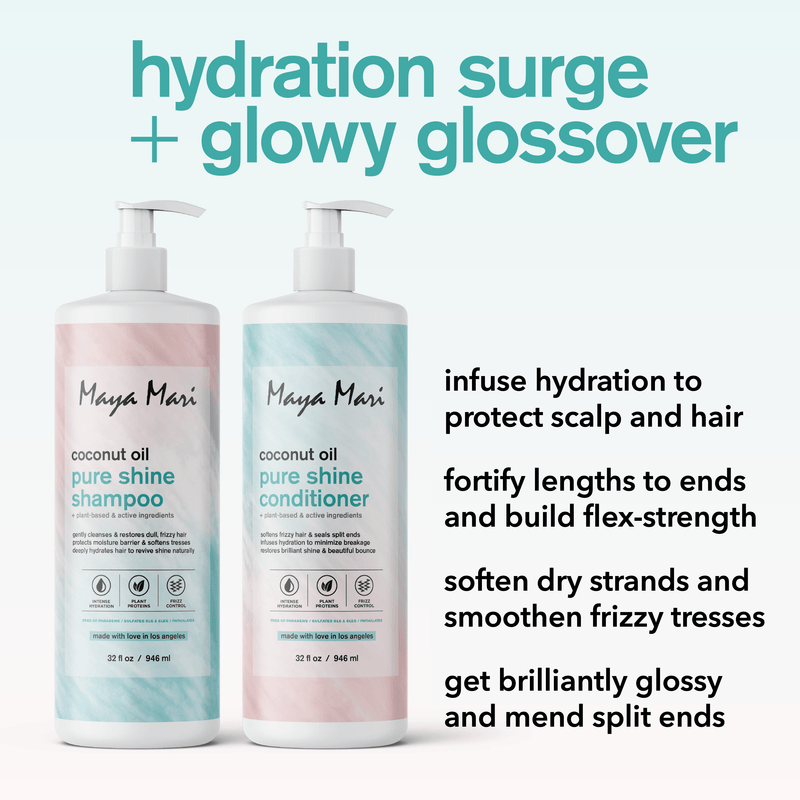 Maya Mari Coconut Oil Pure Shine Shampoo & Conditioner SET Sulfate Free - Restore Hydration & Smooth Frizz for Dry Dull Hair, 32 fl oz Hair Care Los Angeles Brands 