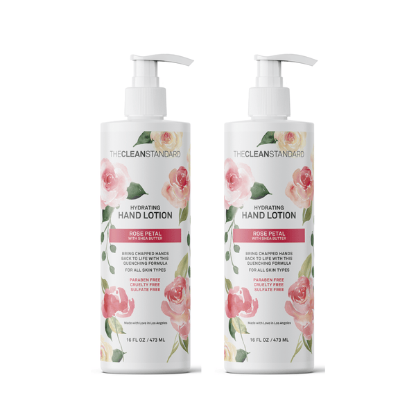 Moisturizing Hand Lotion for Dry Skin and Moisturizer with Shea Butter, Rose Flower Oil | Hydrating Non Greasy Hand Cream for Women and Men by THE CLEAN STANDARD | 2 Bottle Set x 16 fl oz with Lotion Pump Hand Lotion LOS ANGELES BRANDS 