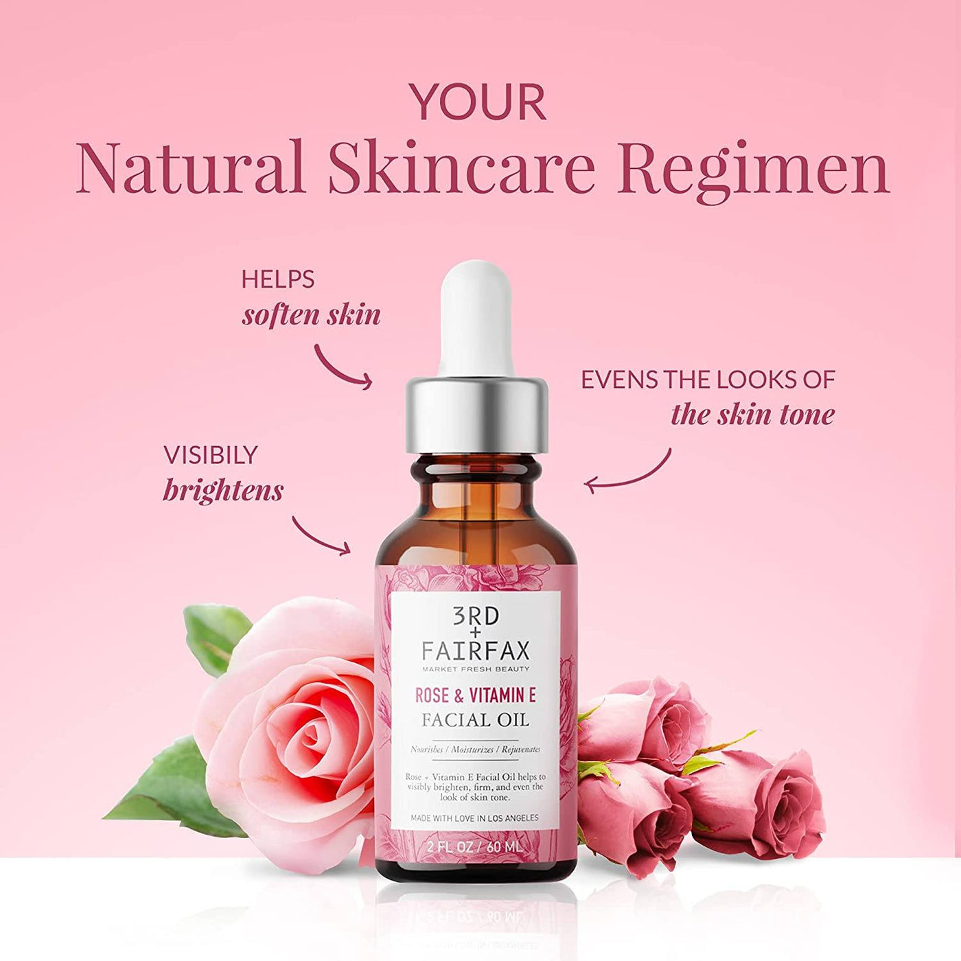 Rose & Vitamin E Facial Oil by 3rd + Fairfax Beauty, 2oz – Los