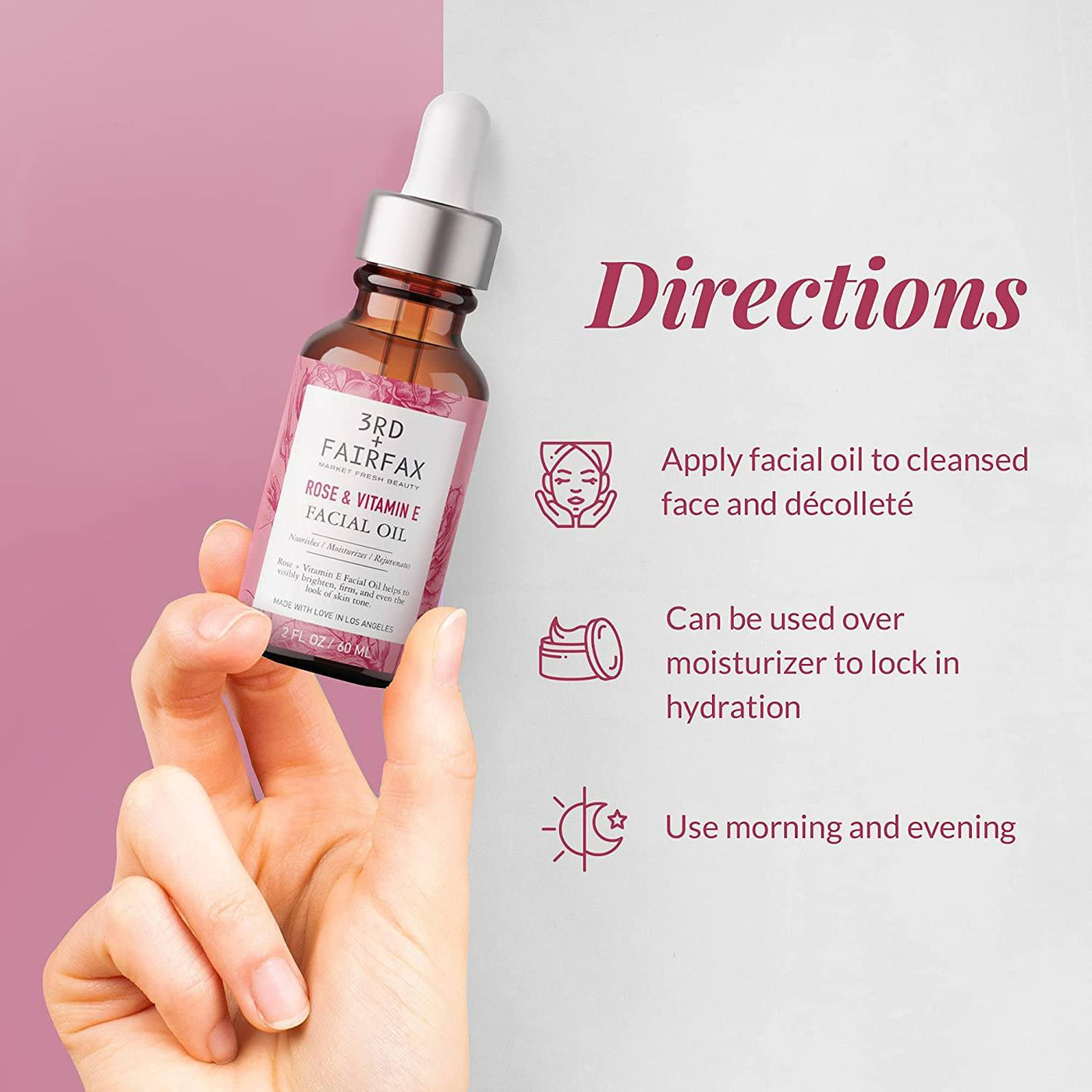 Rose & Vitamin E Facial Oil by 3rd + Fairfax Beauty, 2oz – Los