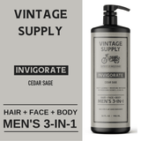Vintage Supply Men's 3 in 1 Wash Invigorate Cedar Sage Body Wash Los Angeles Brands 