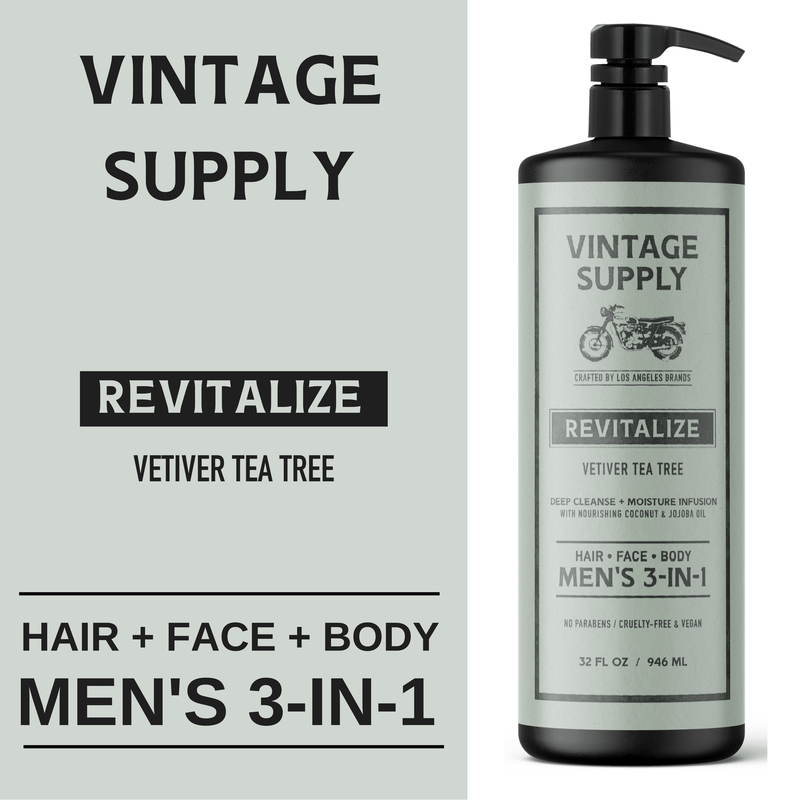 Vintage Supply Men's 3 in 1 Wash Revitalize Vetiver Tea Tree Body Wash Los Angeles Brands 